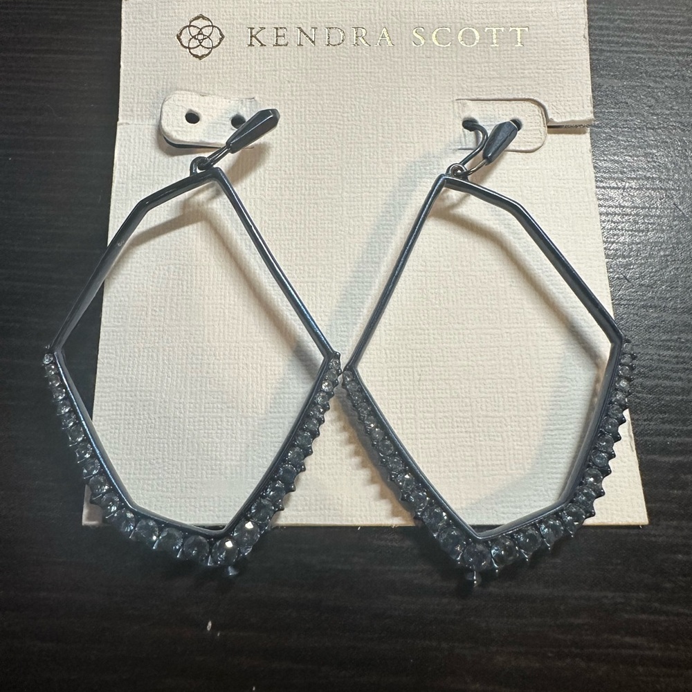 VGUC Kendra Scott Nell Earrings / Navy Gunmetal & Crystal